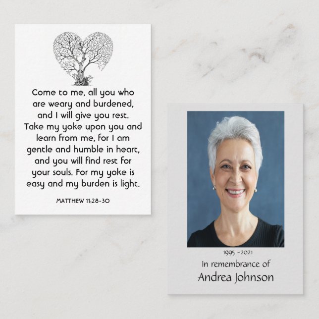 Memorial Photo Prayer Tree of Life Heart Love  Business Card (Front/Back)