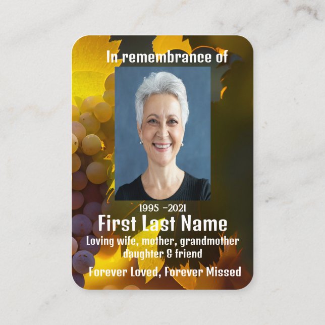 Memorial Photo Prayer Vineyard Winery Wine Busines Business Card (Back)