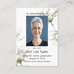 Memorial Photo Prayer White Flower & Quote Business Card