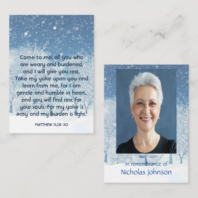 Memorial Photo Prayer Winter Frost Snow Forest Business Card (Front/Back)