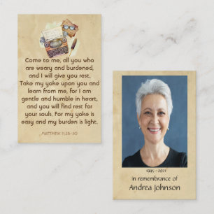 Memorial Photo Prayer Writer Author Writing  Business Card