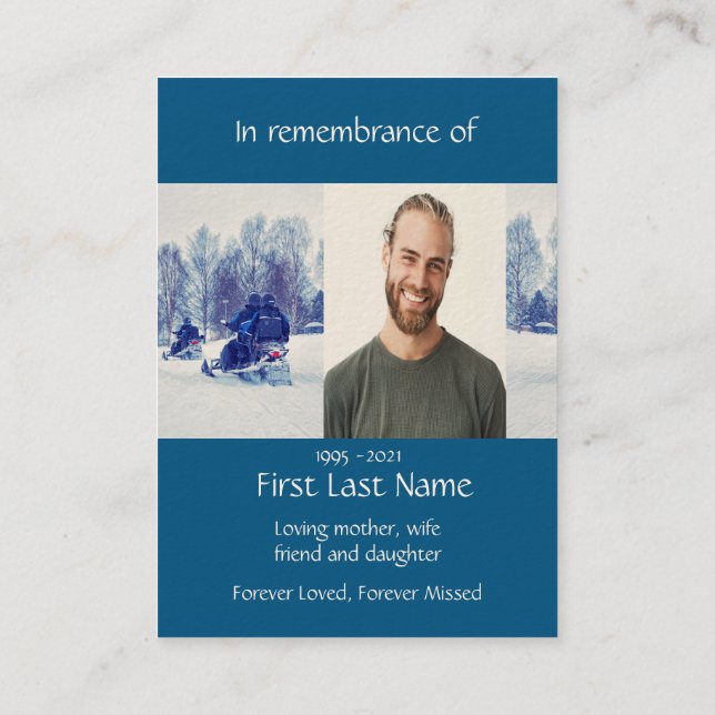 Memorial Photo Snowmobile Snowmobilers Winter Business Card (Back)