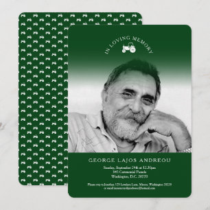 Memorial photo tractor green funeral invitations