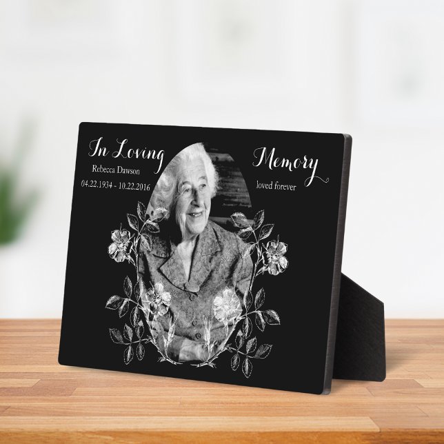 Memorial Photo Vintage Flower Remembrance Keepsake Plaque (In Loving Memory Photo Plaque)