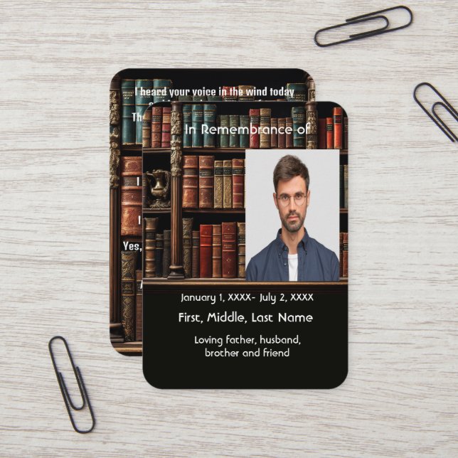Memorial Pocket Card Book Librarian  (Front/Back In Situ)