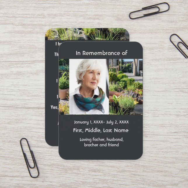 Memorial Pocket Card Gardener Gardening Garden (Front/Back In Situ)