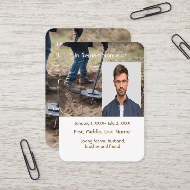 Memorial Pocket Card Metal detecting  (Front/Back In Situ)