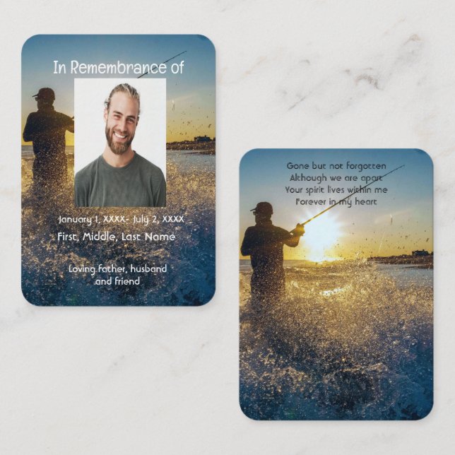 Memorial Pocket Card Ocean Fly Fishing Fisherman (Front/Back)