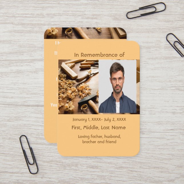 Memorial Pocket Card Woodworking Carpentry (Front/Back In Situ)