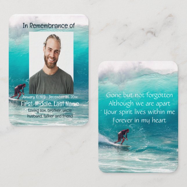 Memorial Pocket Keepsake Wave Surfer Water Business Card (Front/Back)