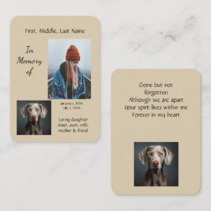 Memorial Pocket Keepsake Weimaraner Dog   Business Card