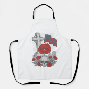 Memorial Poppy Flag Cross Vintage Engraving Vector Apron