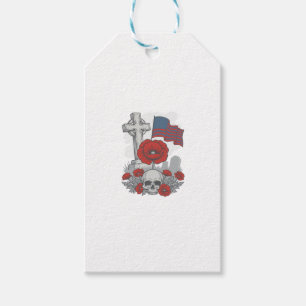 Memorial Poppy Flag Cross Vintage Engraving Vector Gift Tags