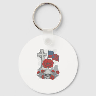 Memorial Poppy Flag Cross Vintage Engraving Vector Keychain