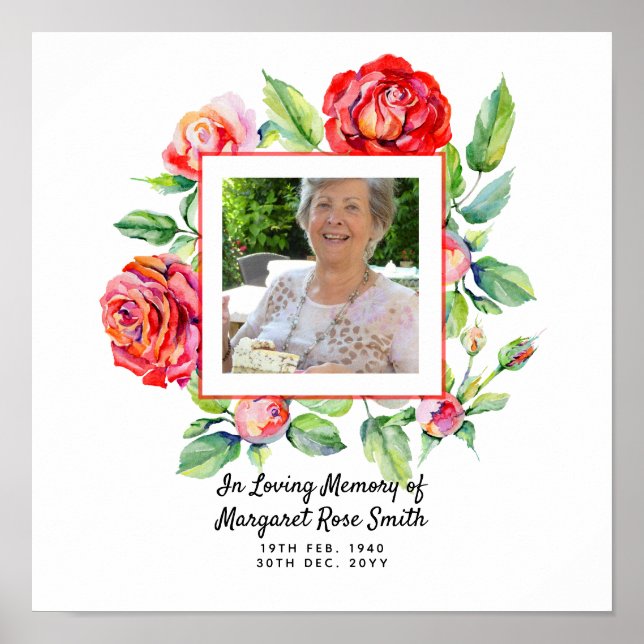 Memorial Poster PHOTO Bereavement Roses (Front)