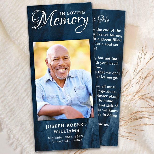 Memorial Prayer Card Funeral Bookmark Photo Blue  (Creator Uploaded)