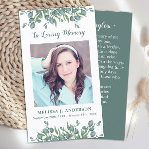 Memorial Prayer Card Funeral Eucalyptus Botanical 