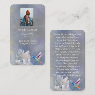 Memorial Prayer Card Hummingbird White Flowers