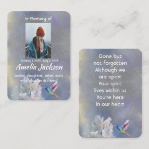 Memorial Prayer Card Hummingbird White Flowers