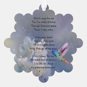 Memorial Prayer Card Hummingbird White Flowers