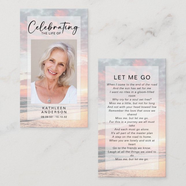 Memorial Prayer Card | Ocean Sunset (Front/Back)