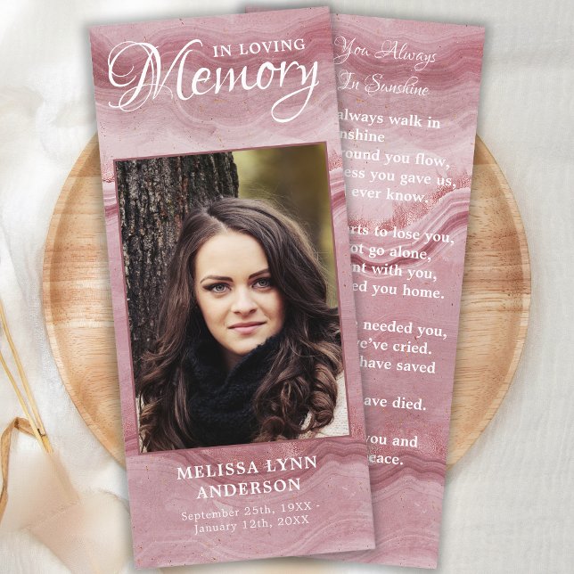 Memorial Prayer Card Rose Quartz Funeral Bookmark (Creator Uploaded)