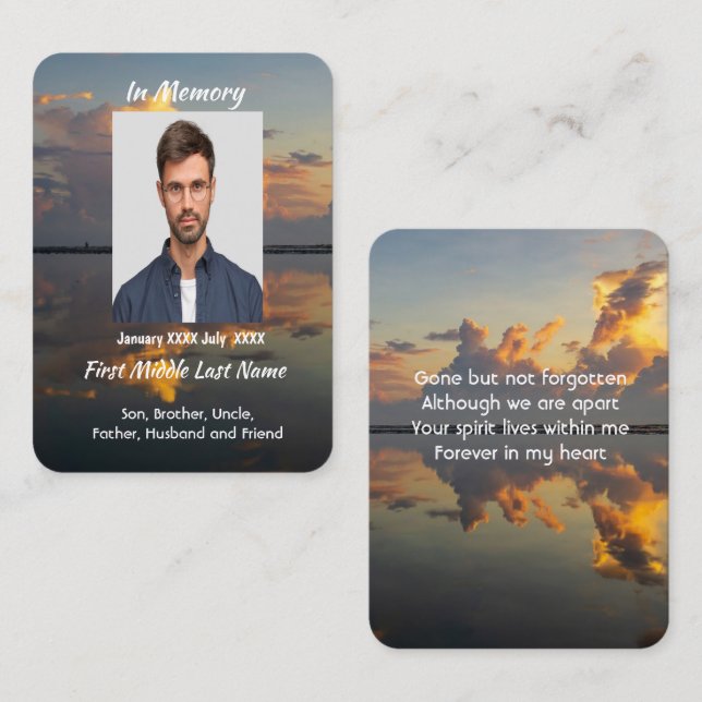 Memorial Prayer Card Water Reflection Sky Cloud  (Front/Back)