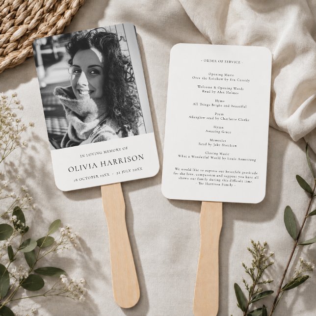 Memorial Program Hand Fan | Photo Order of Service (Personalized memorial hand fan with photo and order of service for funeral guests.)