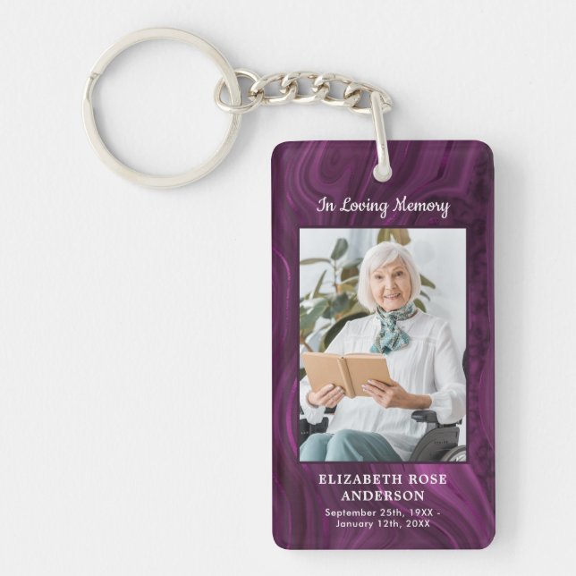 Memorial Purple Marble Photo Funeral Prayer Keychain (Front)