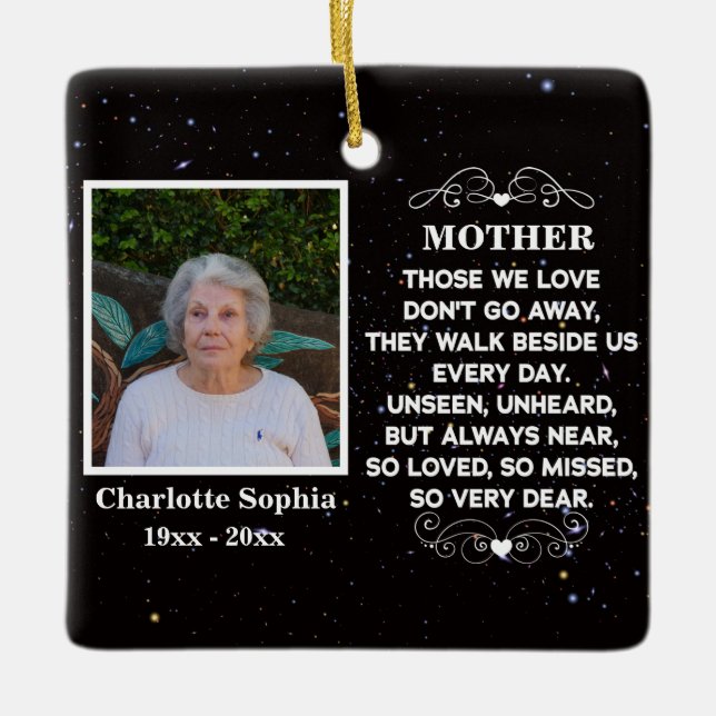 memorial quote for mom Custom Photo and name Ceram Ceramic Ornament (Front)