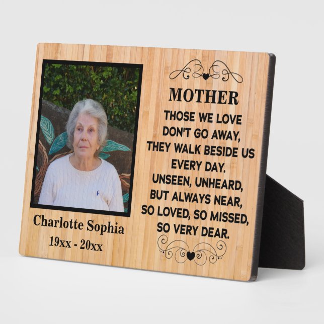 memorial quote for mom Custom Photo and name Plaque (Side)