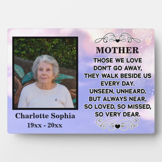 memorial quote for mom Custom Photo and name Plaque (Front)