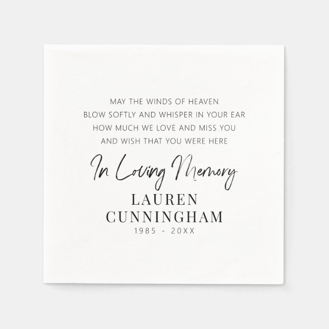 Memorial Quote Modern Elegant Simple Chic Napkin (Front)