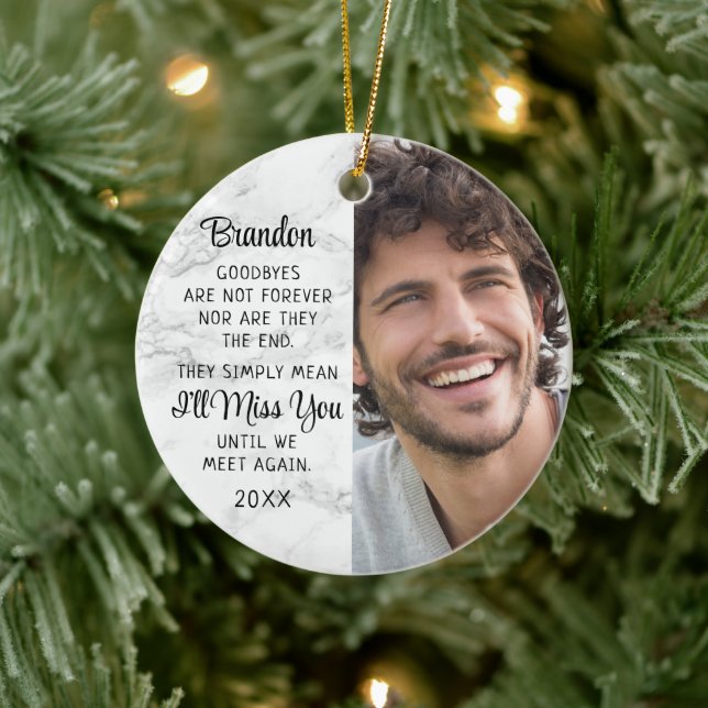 Memorial Quote Photo Remembrance Keepsake Marble Ceramic Ornament (Tree)