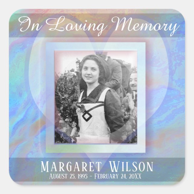 Memorial Rainbow Cloud - Add Photo Square Sticker (Front)