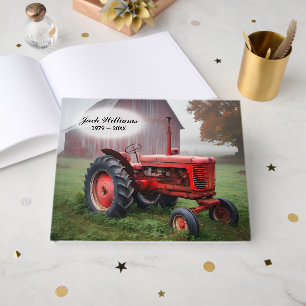 Memorial Red Tractor With Red Old Barn Guest Book