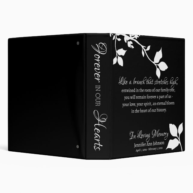 Memorial Remembrance Black White Leaf Tree Custom Binder (Background)