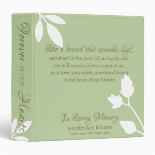 Memorial Remembrance Green White Leaf Custom Name Binder