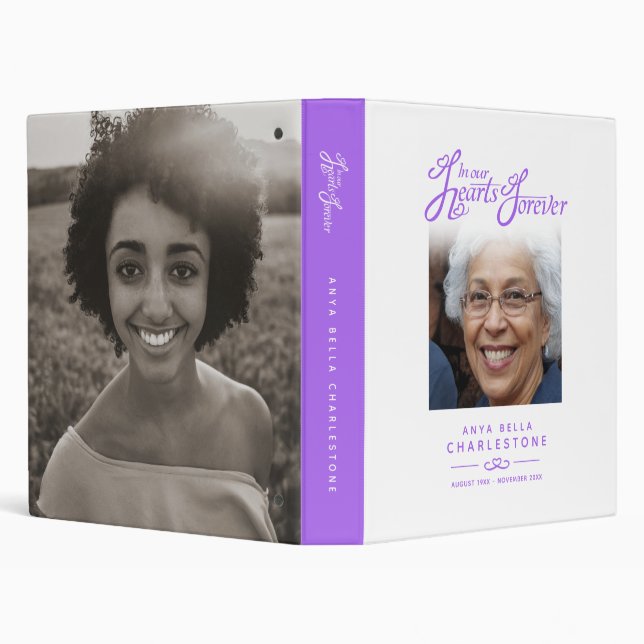 Memorial remembrance heart purple white photo book binder (Background)