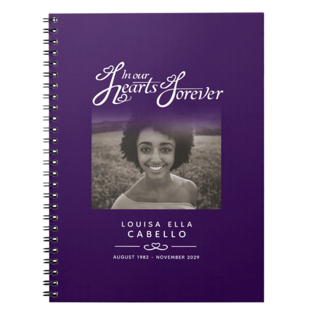 Memorial remembrance hearts dark purple photo notebook (Front)