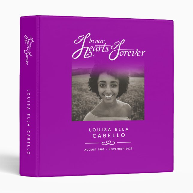 Memorial remembrance hearts purple photo book binder (Front/Spine)