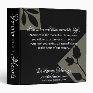 Memorial Remembrance Modern Leaf Black Quote Name Binder