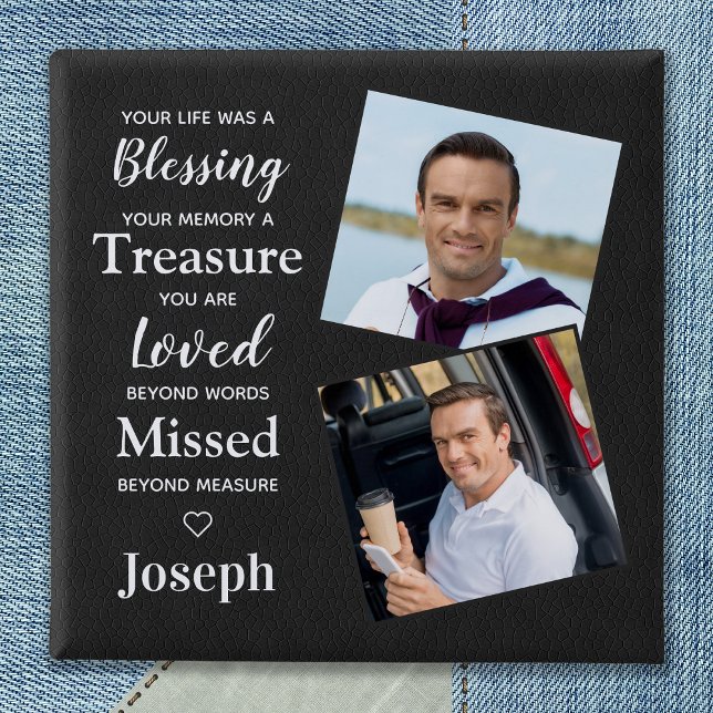 Memorial Remembrance Poem Faux Leather Photo 2 Inch Square Button (Creator Uploaded)