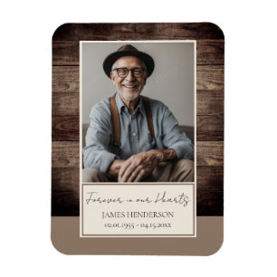Memorial Rustic Wood One Photo Remembrance Magnet