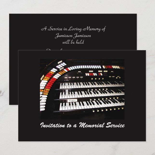 Memorial Service Antique Pipe Organ Keyboard Invitation (Front/Back)