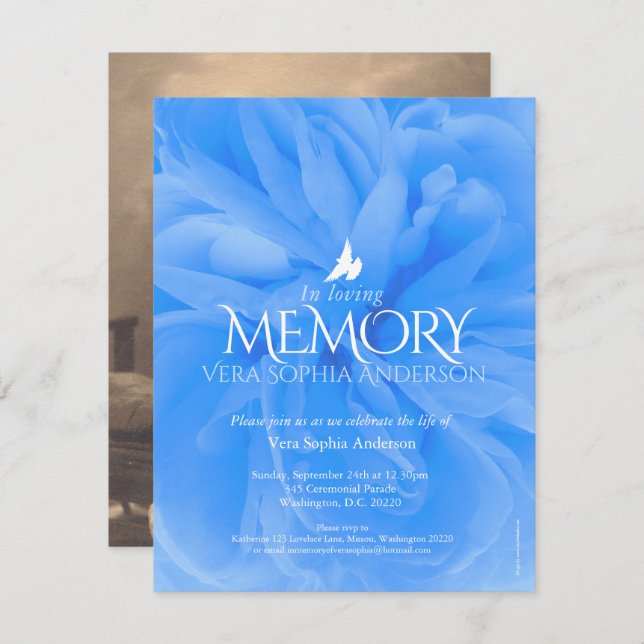 Memorial service blue rose funeral invitations (Front/Back)
