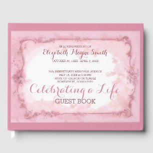 Memorial Service Celebrating a Life Pink Roses Guest Book