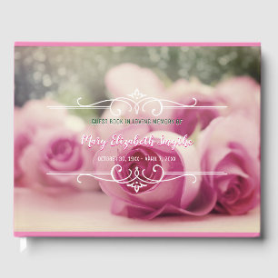Memorial Service Celebrating a Life Pink Roses Guest Book