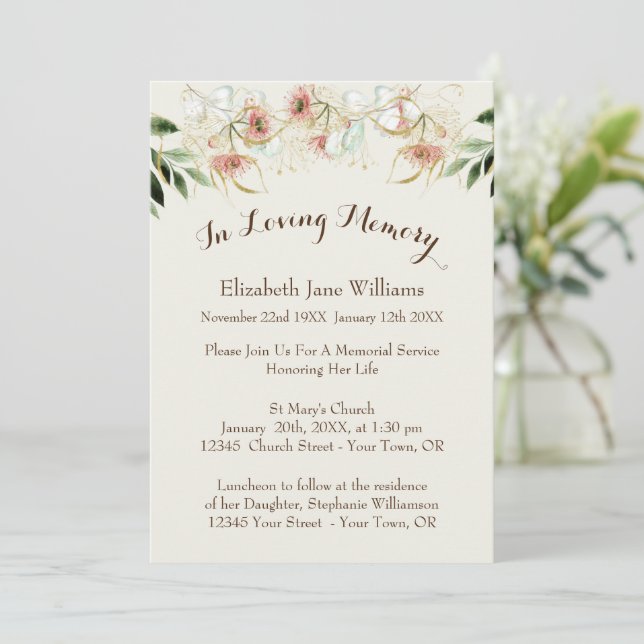 Memorial Service Celebration of Life | eucalyptus  Invitation (Standing Front)