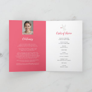 Memorial service funeral dove red pink rose photo program